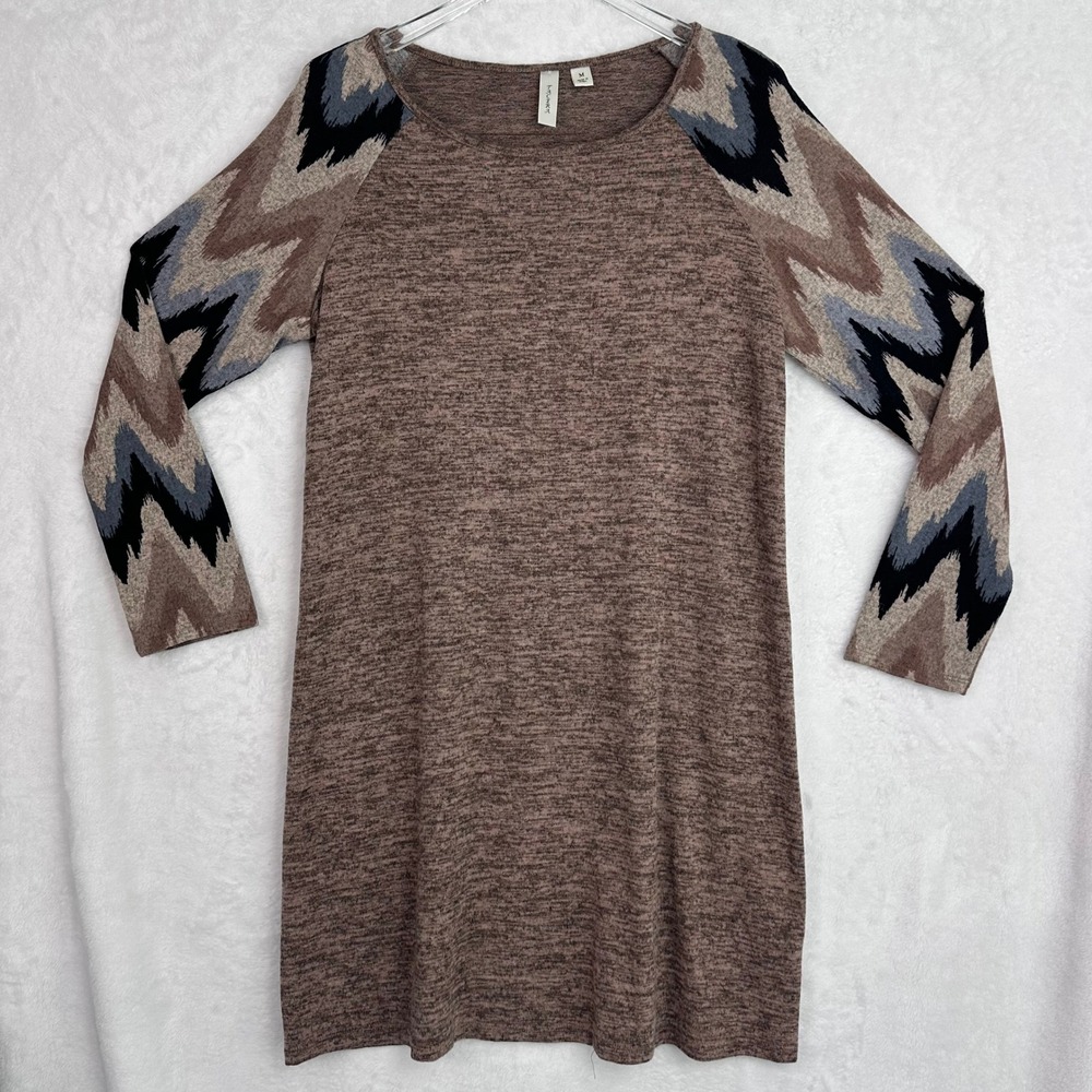 Tacera Womens Knit Dress Med Geometric Raglan Long Sleeve Casual‎ Earth Tones M